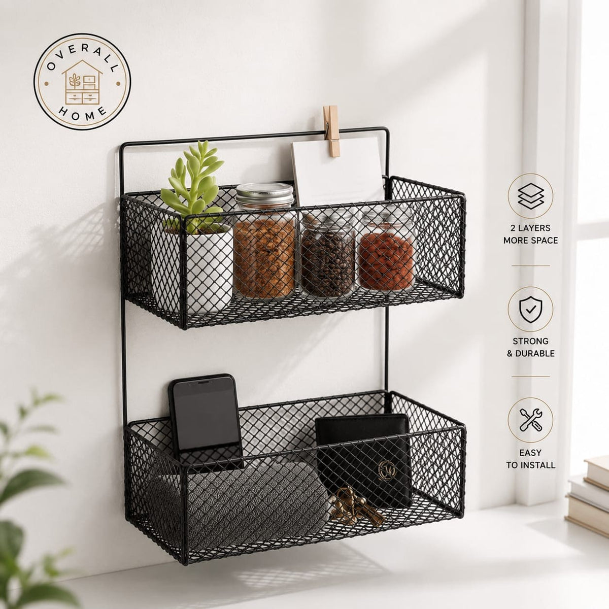 2 Layer Iron Shelf Rack | Wall Mounted Kitchen & Bathroom Storage Organizer