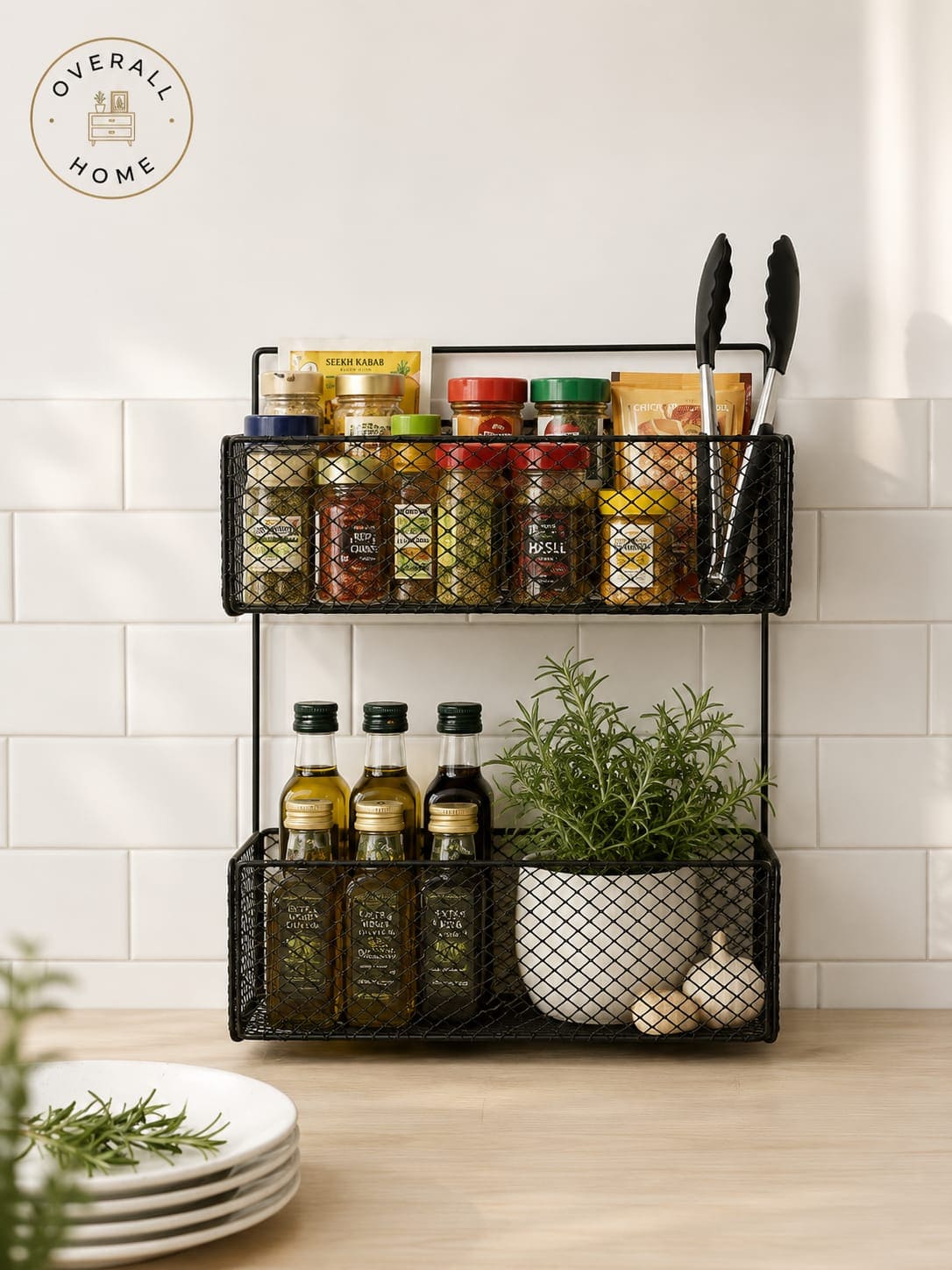 2 Layer Iron Shelf Rack | Wall Mounted Kitchen & Bathroom Storage Organizer
