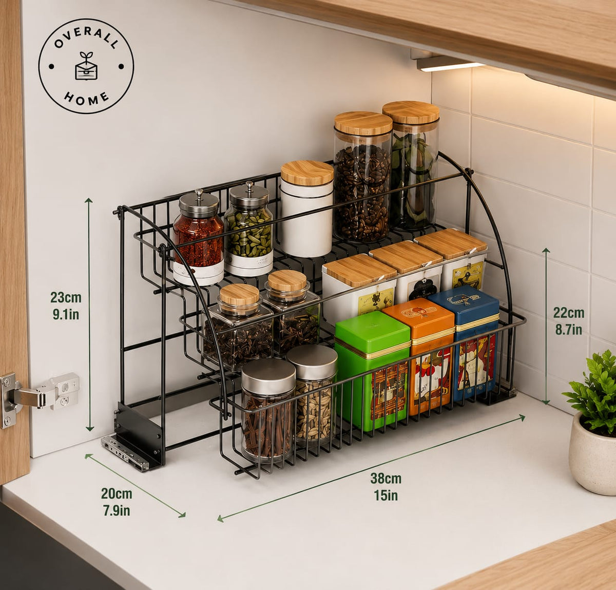 3 Tier Pull Down Spice Rack Organizer for Kitchen | Wall Mounted Cabinet Storage