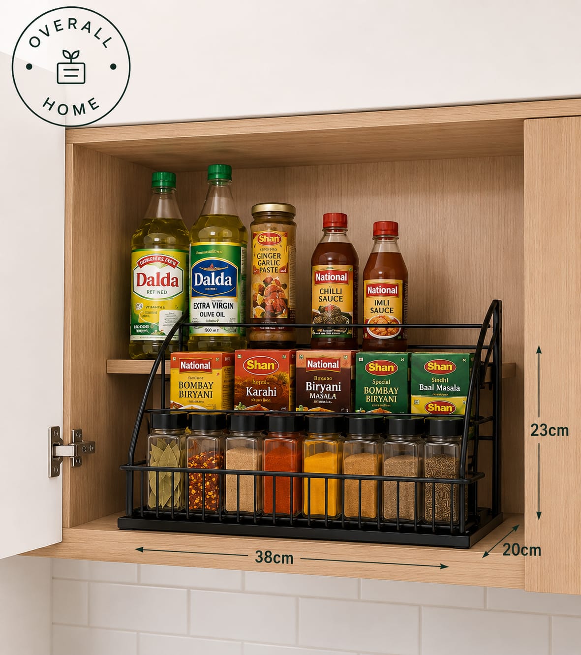 3 Tier Pull Down Spice Rack Organizer for Kitchen | Wall Mounted Cabinet Storage