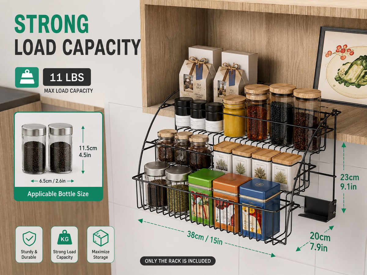 3 Tier Pull Down Spice Rack Organizer for Kitchen | Wall Mounted Cabinet Storage