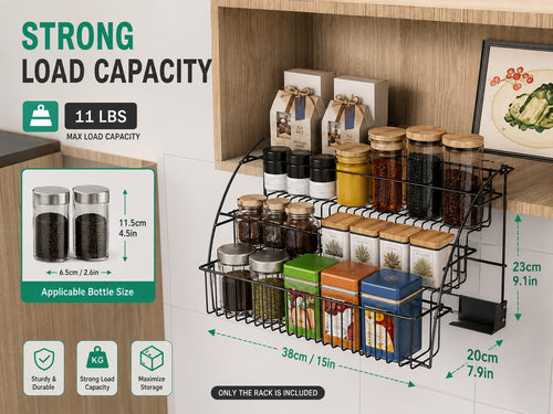 3 Tier Pull Down Spice Rack Organizer for Kitchen | Wall Mounted Cabinet Storage