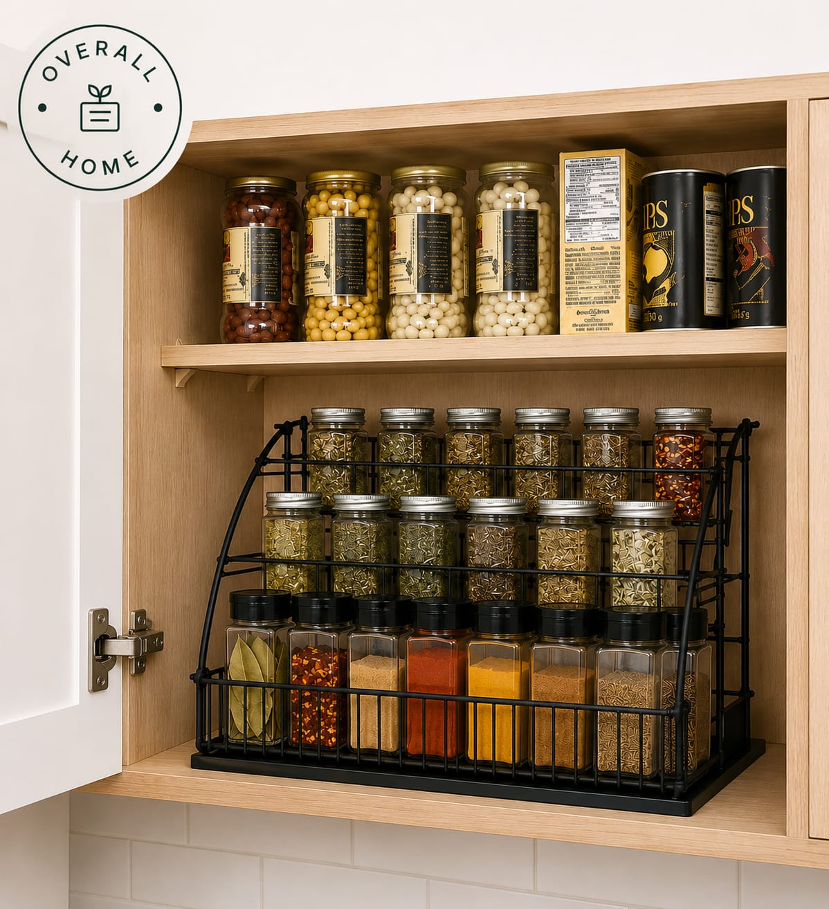 3 Tier Pull Down Spice Rack Organizer for Kitchen | Wall Mounted Cabinet Storage