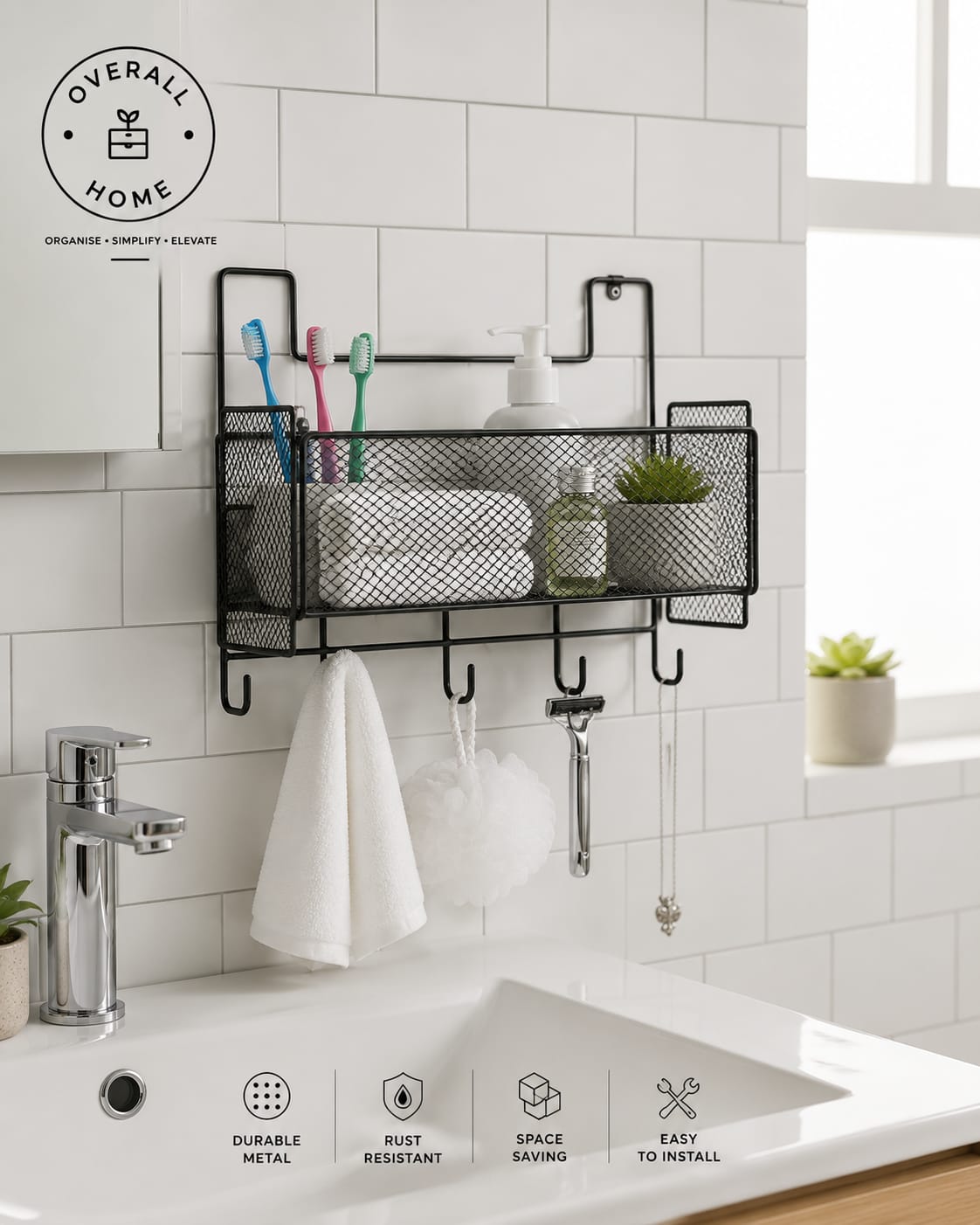 Wall Mounted Mesh Storage Baskets | Adhesive Hanging Organizer for Kitchen & Bathroom SALE🔍