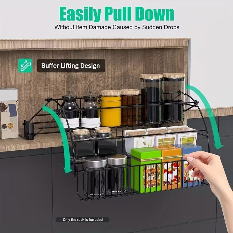 3 Tier Pull Down Spice Rack Organizer for Kitchen | Wall Mounted Cabinet Storage