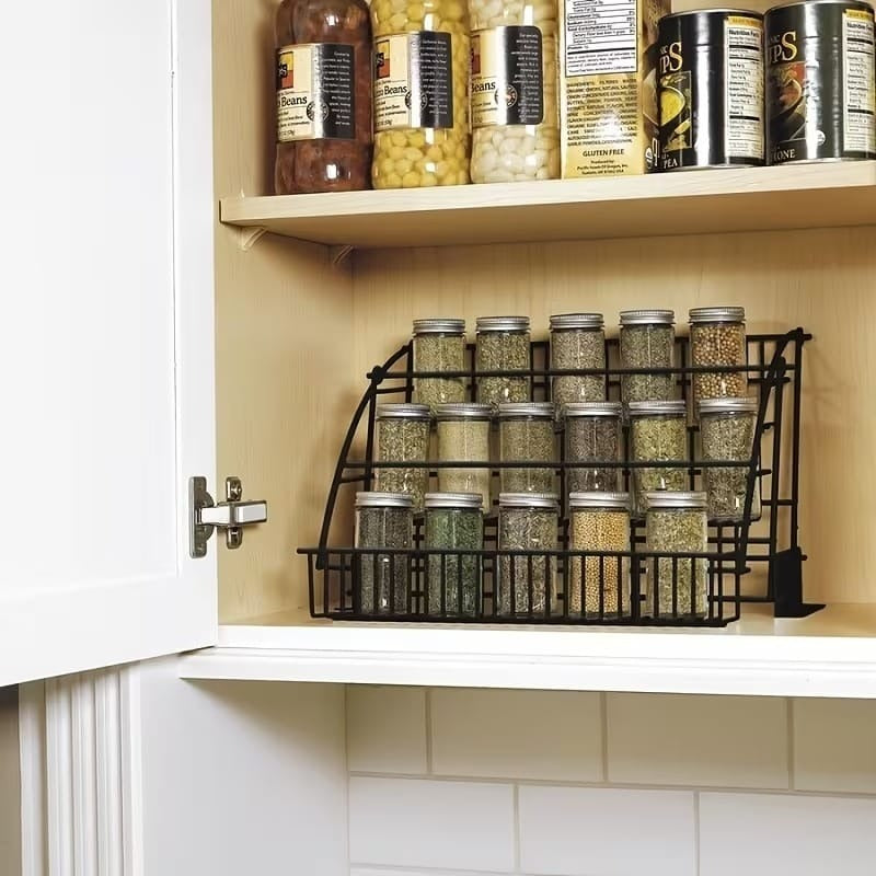 3 Tier Pull Down Spice Rack Organizer for Kitchen | Wall Mounted Cabinet Storage