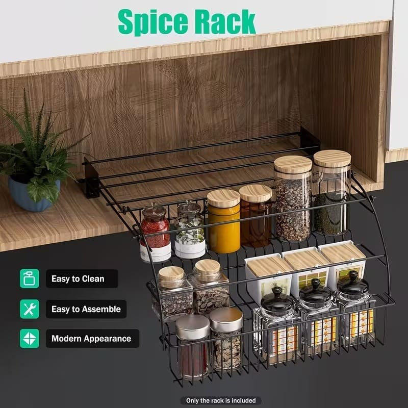 3 Tier Pull Down Spice Rack Organizer for Kitchen | Wall Mounted Cabinet Storage
