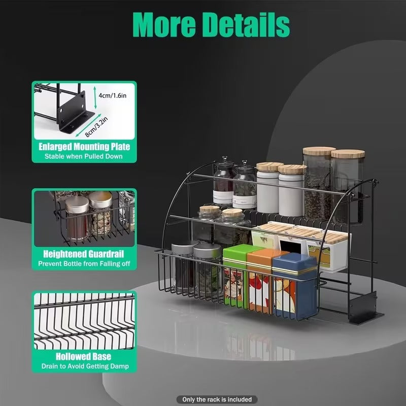3 Tier Pull Down Spice Rack Organizer for Kitchen | Wall Mounted Cabinet Storage