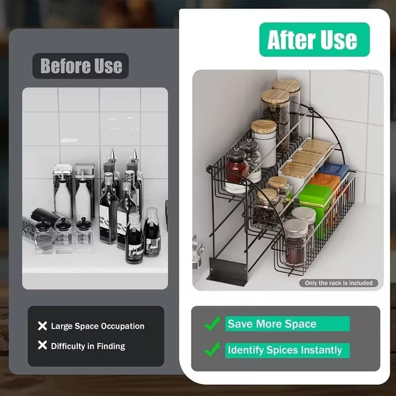 3 Tier Pull Down Spice Rack Organizer for Kitchen | Wall Mounted Cabinet Storage