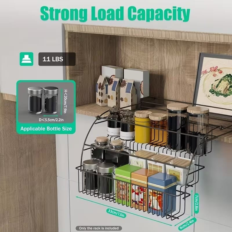 3 Tier Pull Down Spice Rack Organizer for Kitchen | Wall Mounted Cabinet Storage