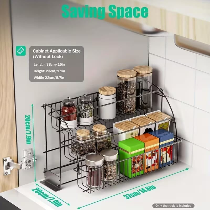 3 Tier Pull Down Spice Rack Organizer for Kitchen | Wall Mounted Cabinet Storage