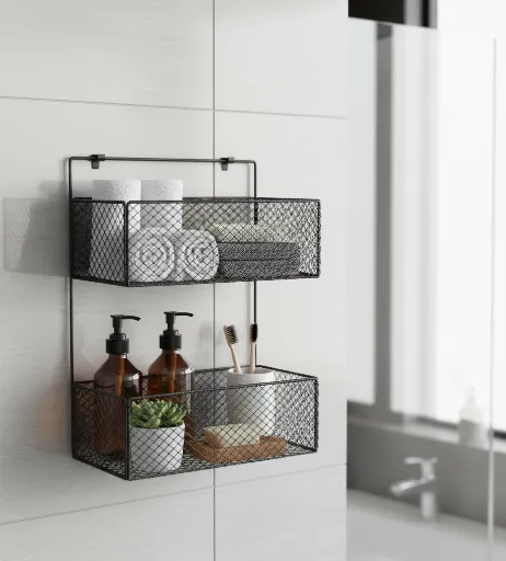 2 Layer Iron Shelf Rack | Wall Mounted Kitchen & Bathroom Storage Organizer