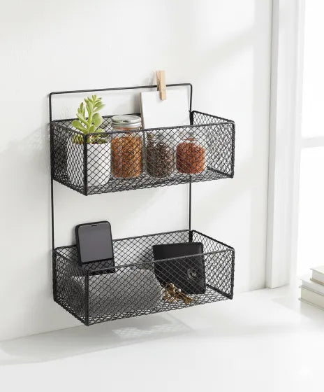 2 Layer Iron Shelf Rack | Wall Mounted Kitchen & Bathroom Storage Organizer