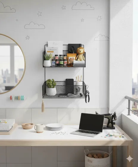 2 Layer Iron Shelf Rack | Wall Mounted Kitchen & Bathroom Storage Organizer